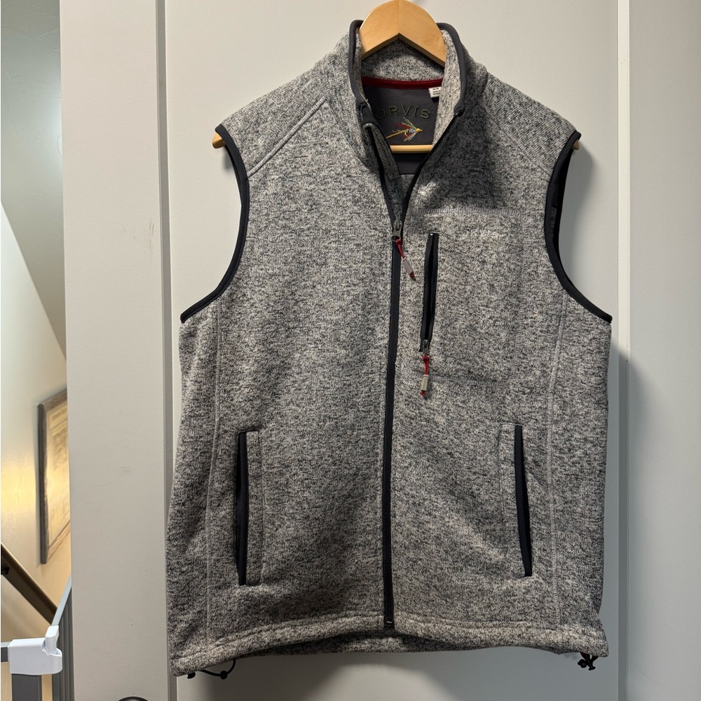 Orvis Men's Denali Vest Fleece Heather Grey Zip Front Lightweight Casual M